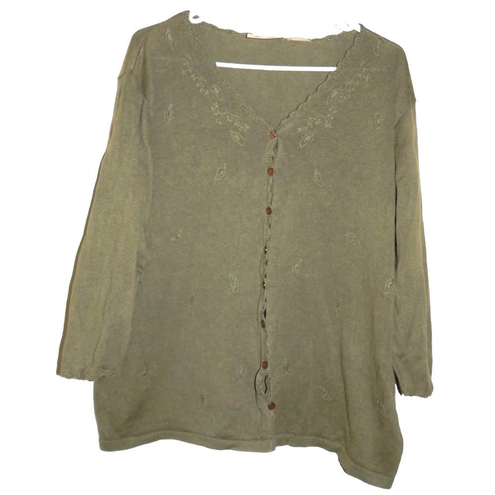 Vintage Kathie Lee Women’s Small-Medium Olive Green Thin Cardigan Sweater